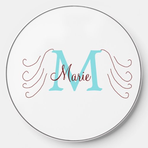 simple minimal add name monogram pink red   throw wireless charger 