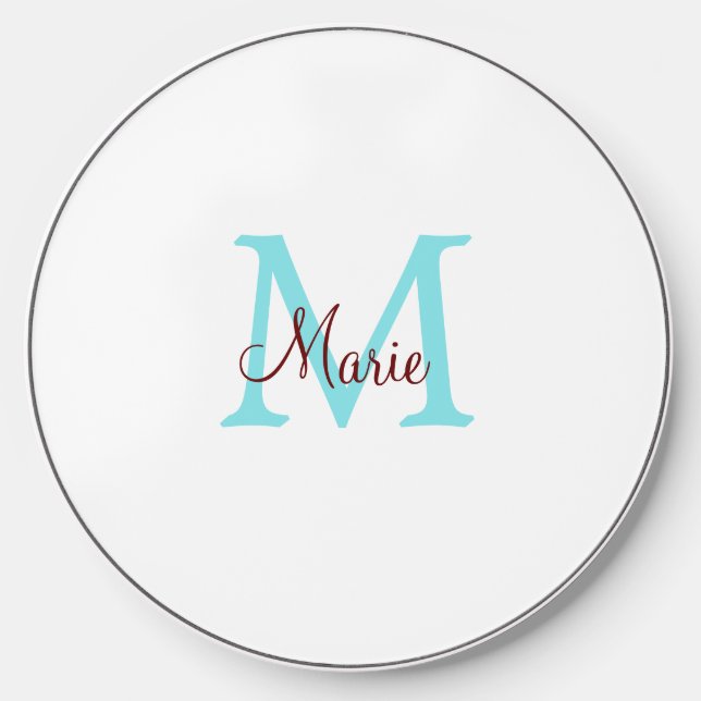 simple minimal add name monogram pink red   throw  wireless charger  (Front)
