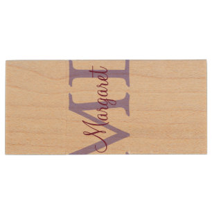 simple minimal add name monogram pink red throw wood flash drive