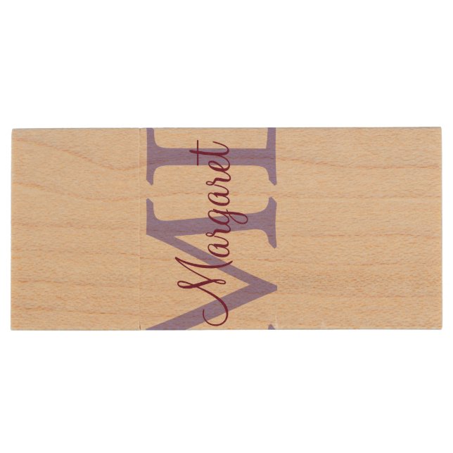 simple minimal add name monogram pink red   throw  wood flash drive (Back)