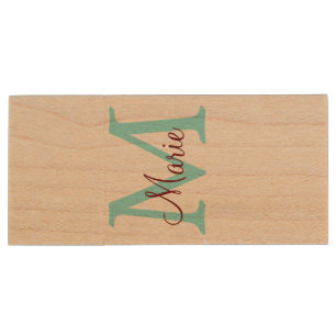 simple minimal add name monogram pink red throw wood flash drive