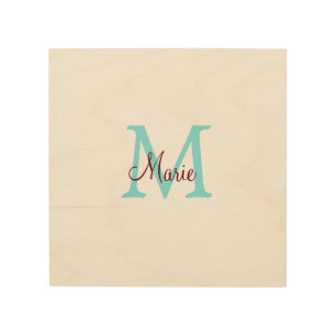 simple minimal add name monogram pink red throw wood wall art