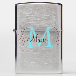 simple minimal add name monogram pink red throw zippo lighter