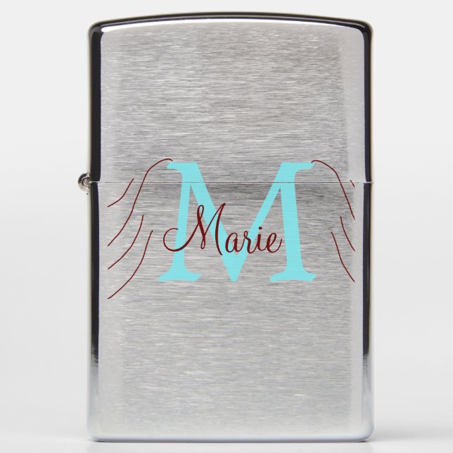 simple minimal add name monogram pink red   throw zippo lighter (Front)