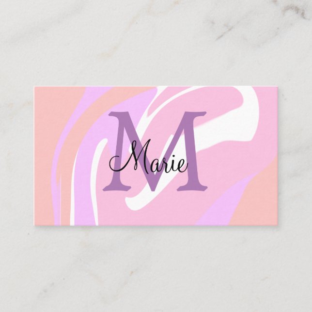 simple minimal add name monogram pink red watercol business card (Front)