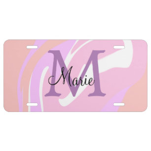 simple minimal add name monogram pink red watercol license plate