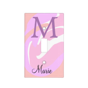 simple minimal add name monogram pink red watercol light switch cover