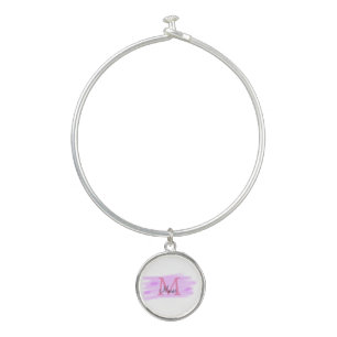 simple minimal add name monogram pink watercolor bangle bracelet
