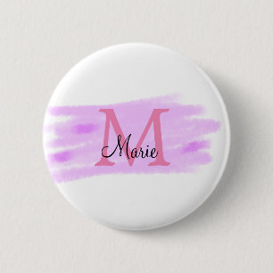 simple minimal add name monogram pink watercolor button