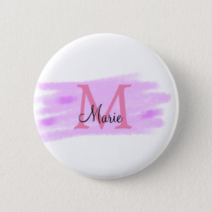 simple minimal add name monogram pink watercolor   button