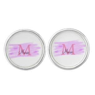 simple minimal add name monogram pink watercolor cufflinks