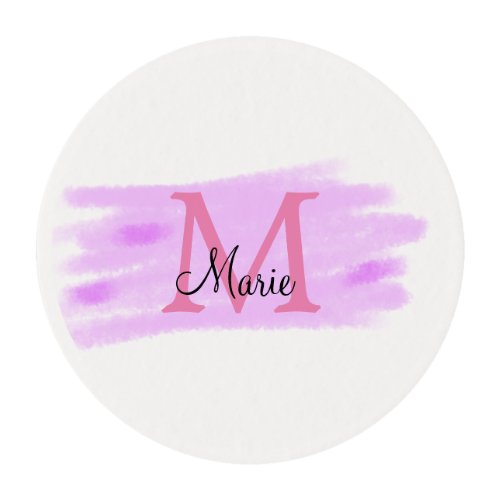 simple minimal add name monogram pink watercolor   edible frosting rounds