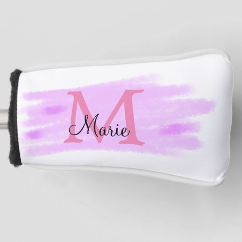 simple minimal add name monogram pink watercolor   golf head cover