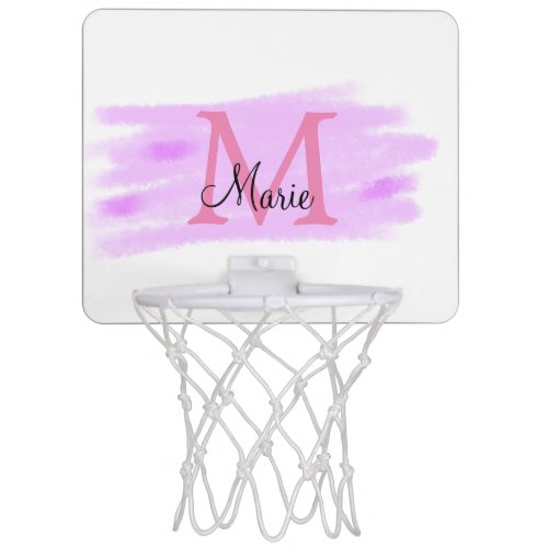 simple minimal add name monogram pink watercolor   mini basketball hoop