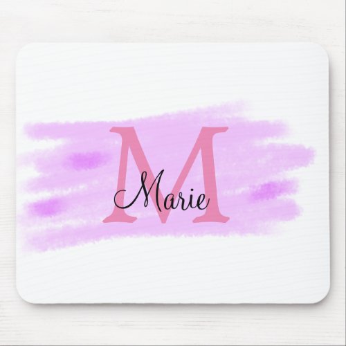 simple minimal add name monogram pink watercolor   mouse pad