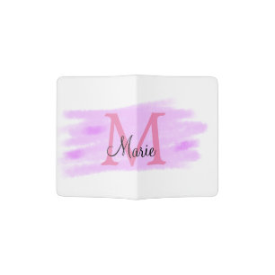 simple minimal add name monogram pink watercolor passport holder