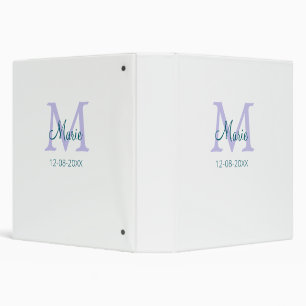 simple minimal add name monogram purple green date 3 ring binder