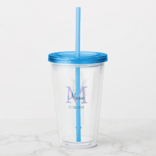 simple minimal add name monogram purple green date acrylic tumbler