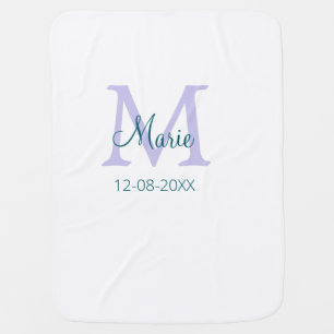 simple minimal add name monogram purple green date baby blanket