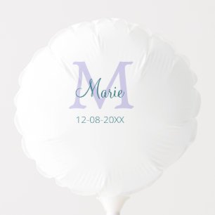 simple minimal add name monogram purple green date balloon