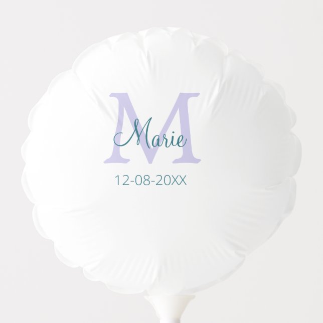simple minimal add name monogram purple green date balloon (Front)