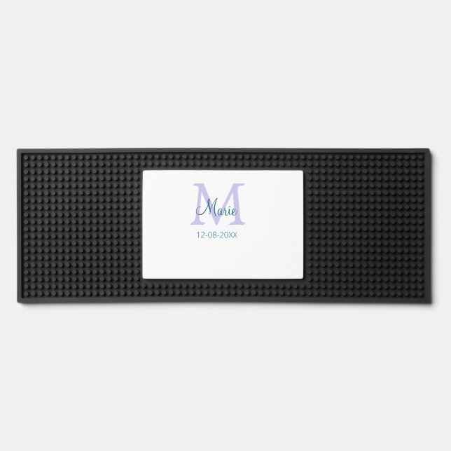 simple minimal add name monogram purple green date bar mat  (Front)