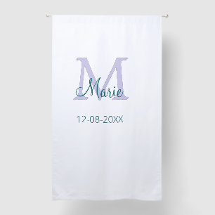 simple minimal add name monogram purple green date blackout curtains