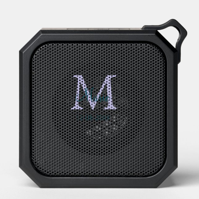 simple minimal add name monogram purple green date bluetooth speaker (Front)