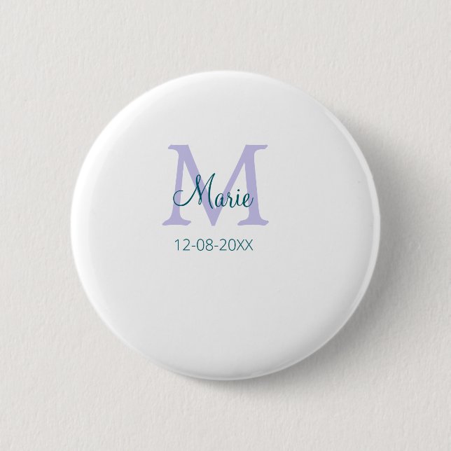simple minimal add name monogram purple green date button (Front)