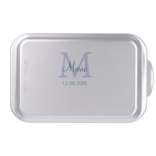 simple minimal add name monogram purple green date cake pan