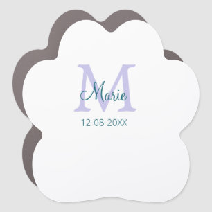 simple minimal add name monogram purple green date car magnet