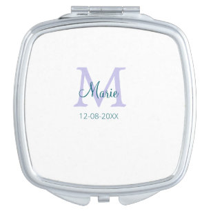 simple minimal add name monogram purple green date compact mirror