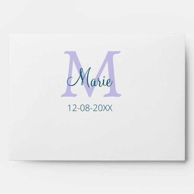 simple minimal add name monogram purple green date envelope (Front)