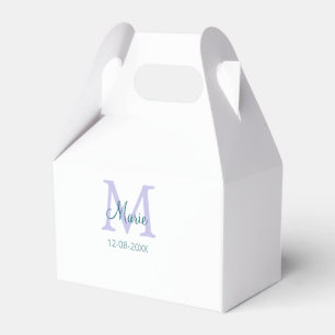 simple minimal add name monogram purple green date favor boxes