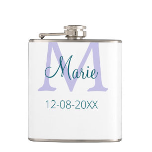 simple minimal add name monogram purple green date flask