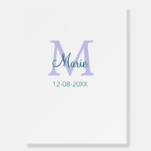 simple minimal add name monogram purple green date foam board