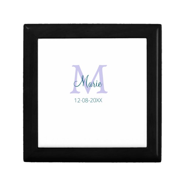 simple minimal add name monogram purple green date gift box (Front)