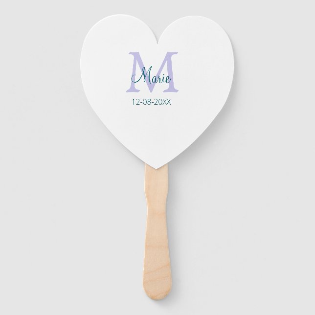 simple minimal add name monogram purple green date hand fan (Front)