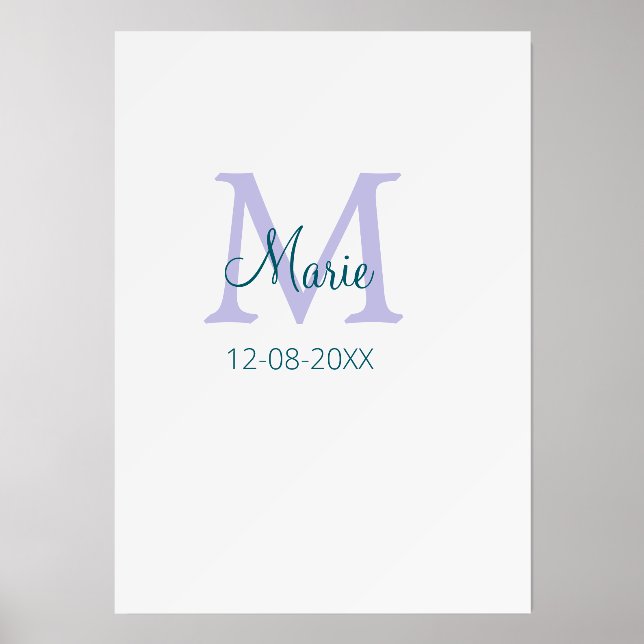 simple minimal add name monogram purple green date holder (Front)