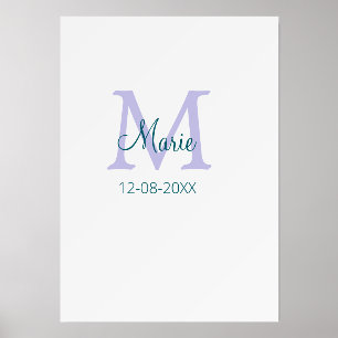 simple minimal add name monogram purple green date holder