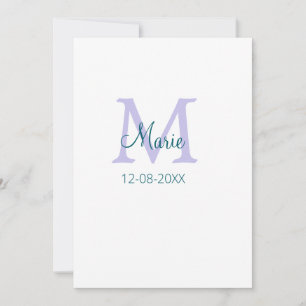 simple minimal add name monogram purple green date invitation