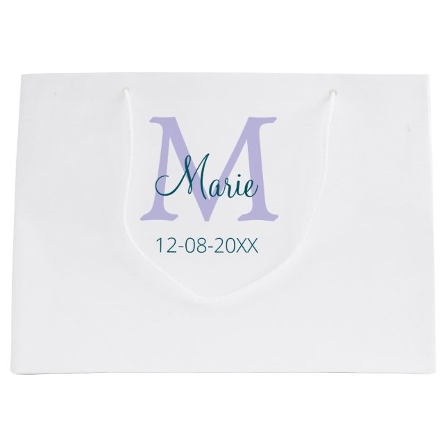 simple minimal add name monogram purple green date large gift bag (Front)