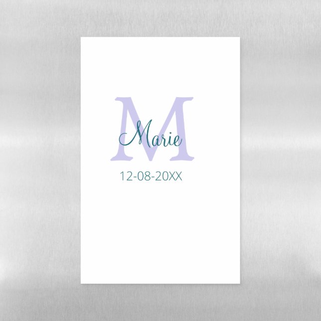 simple minimal add name monogram purple green date magnetic dry erase sheet (Vertical)