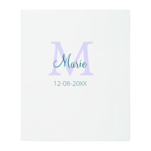 simple minimal add name monogram purple green date metal print