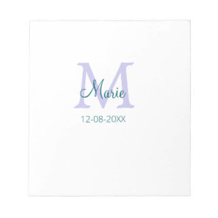 simple minimal add name monogram purple green date notepad
