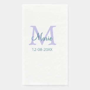 simple minimal add name monogram purple green date paper guest towels