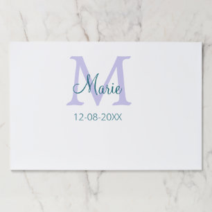 simple minimal add name monogram purple green date paper pad