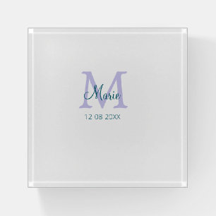 simple minimal add name monogram purple green date paperweight