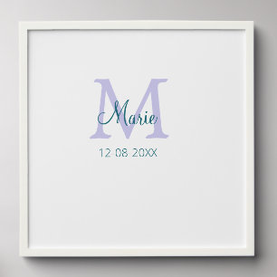 simple minimal add name monogram purple green date peel and stick photo tile