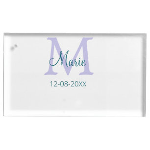 simple minimal add name monogram purple green date place card holder